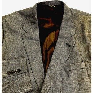 Austin Reed Vtg Sport Coat Wool Windowpane Plaid Brown 48 L Dillards USA